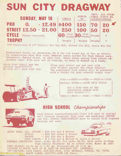 Sun City dragway Flyer 1981